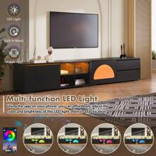 ON-TREND Modern TV Stand With Fluted Glass Door For TVs Up To 100", Media Console With Sliding Door & 2 Drawers, Free-Combination Entertainment Center With LED Light For Living Room, Bedroom, White