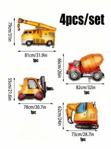4pcs/Set, Construction Truck Vehicle Toy Balloon Include Cement Mixer Crane Excavator And Fork Truck, Suitable For Party Decoration. Back To School Valentine's Day - Multicolor - View 3