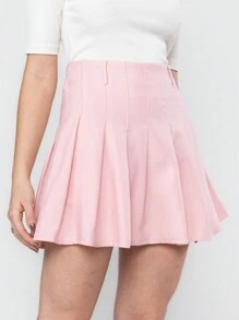 Pleated Skirt With Lining Shorts For Women In College Tailoring - Baby Pink - View 4