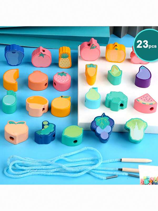 22/45 piezas Juguete educativo de madera para niños, cuentas en forma de frutas y vehículos, desarrollo de coordinación mano-ojo, ideal para aprendizaje temprano