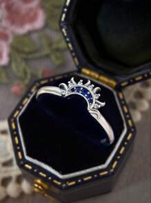 Solo 1 pieza Anillo de sol y luna de plata de ley 925 con purpurina para mujeres, anillo de sol clásico con purpurina de plata, accesorio de dedo vintage para regalo de joyería para mujer y niña