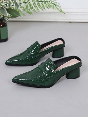 时尚女士穆勒圆跟拖鞋，秋冬尖头圆柱形高跟鞋 - 奢华格纹高跟凉鞋，橡胶鞋底，女士时尚鞋履专属小号粗跟露背女士凉鞋，适合所有季节派对，女士高跟浅口鞋。“尺码偏大一码 - 尺码偏小，完美贴合，晚礼服浅口鞋”