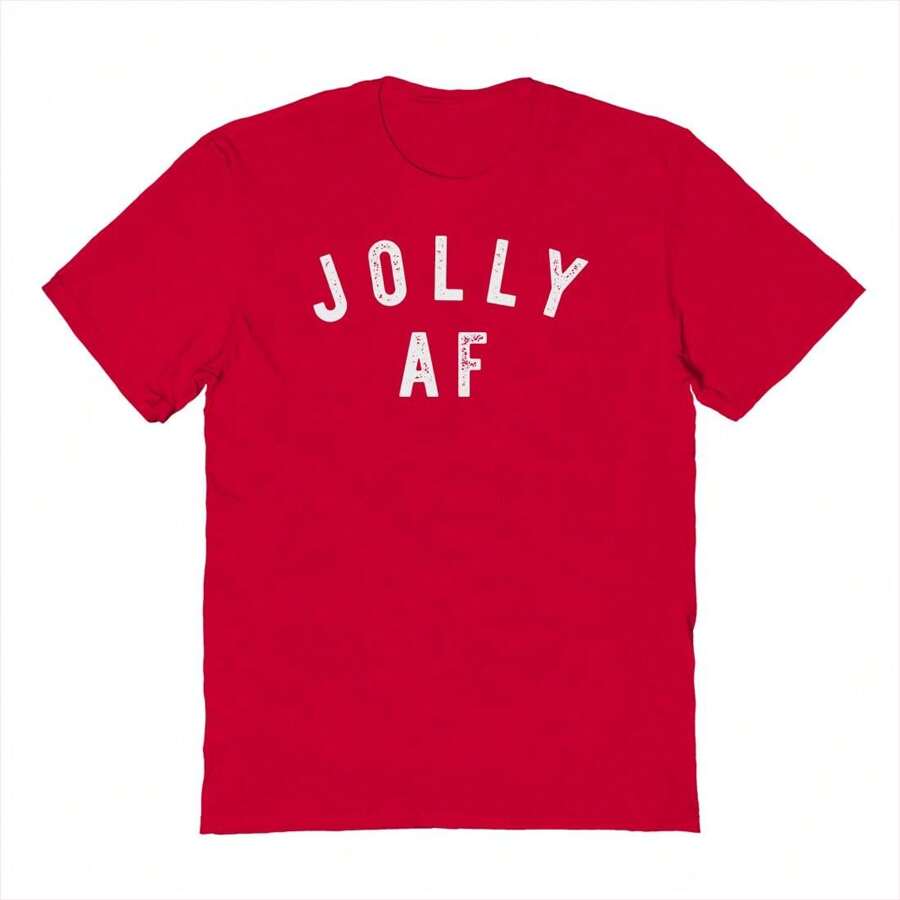 Famous In Real Life Jolly Af Christmas Hoilday Party Gift Graphic Cotton Unisex T-Shirt - Red - View 1