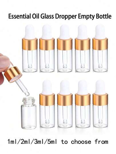 5/10 pezzi Bottiglie vuote di vetro per oli essenziali da 1/2/3/5 ml con contagocce in vetro, vial di prova opaco, adatto per bottiglie per oli essenziali, profumi, aromaterapia, cosmetici