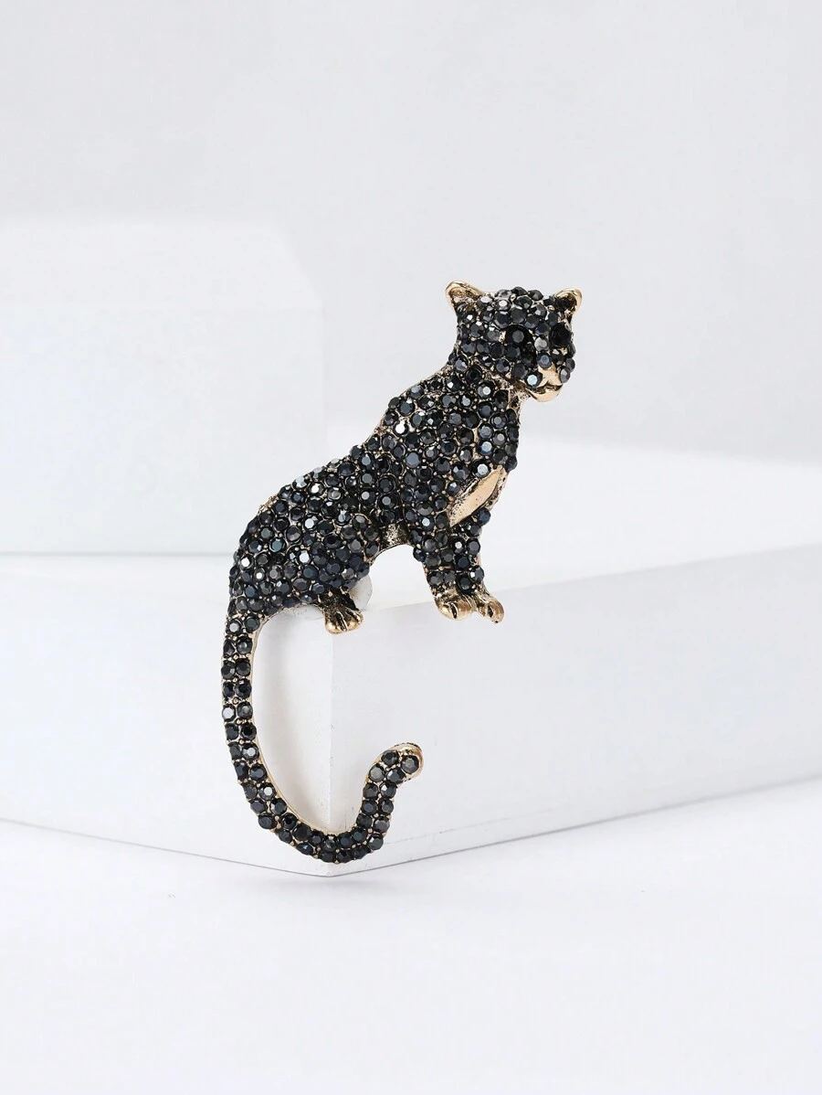 Fashionable Rhinestone Leopard Brooch For Women Animal Pin Party Banquet Jewelry Gift