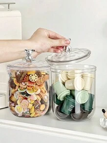 1pc/ Sealable Jar With Lid, Reusable Clear Plastic Sealable Jar With Cute Bear Shape Lid, Home Kitchen Food Storage Container For Kitchen Organisation And Storage, Perfect For Storing Snacks, Sweets, Tea, Nuts, Cereals And Coffee Beans.