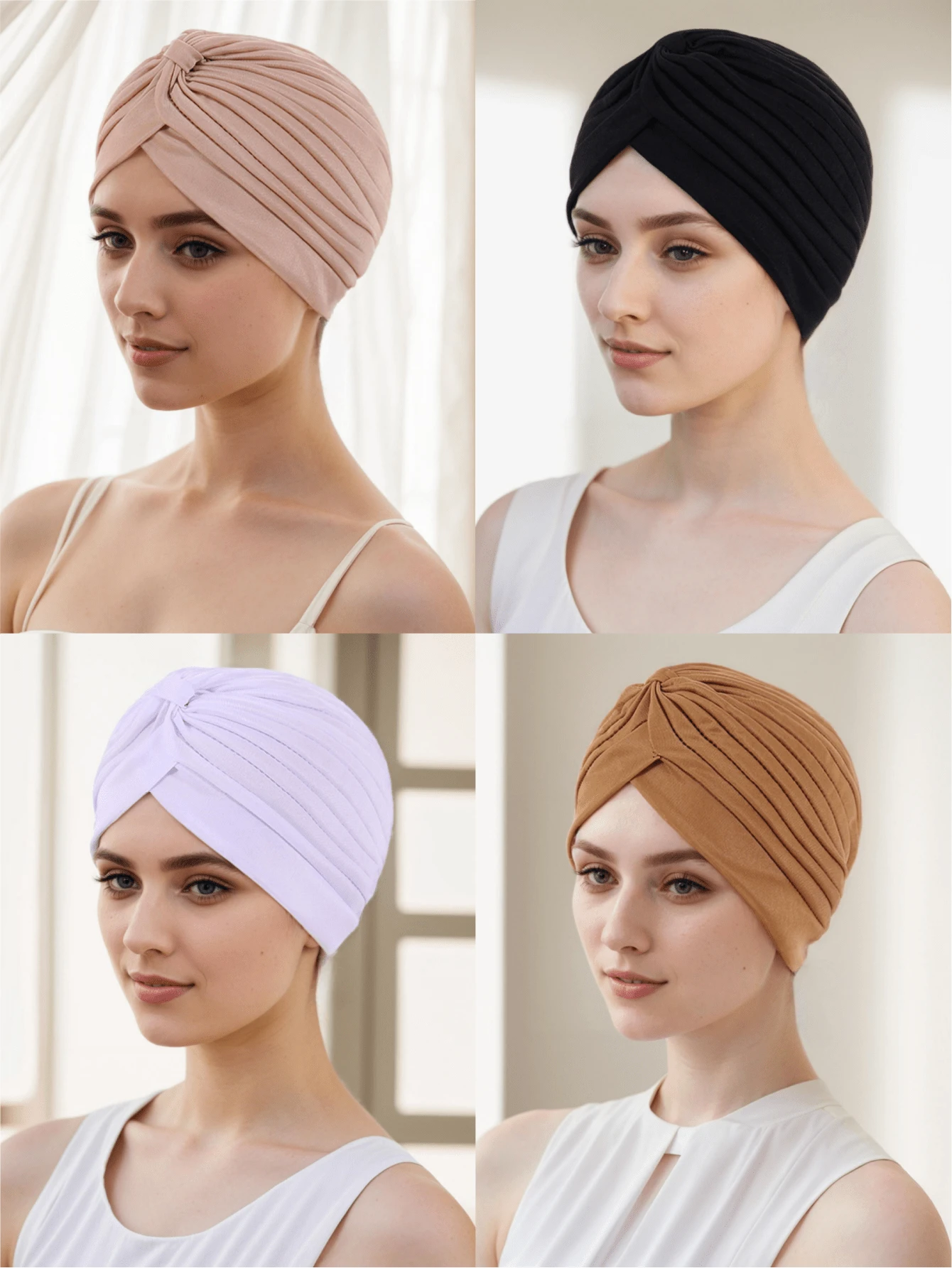 1 件装新款欧美头巾帽，褶皱西瓜形帽子，头巾帽，帽子 - 彩色 - 查看 1