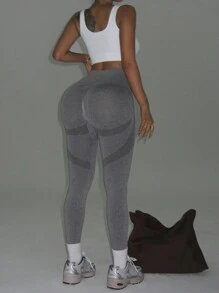 Vrouwen effen kleurblok hoge taille minimalistische naadloze casual sportlegging