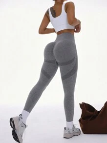 Vrouwen effen kleurblok hoge taille minimalistische naadloze casual sportlegging