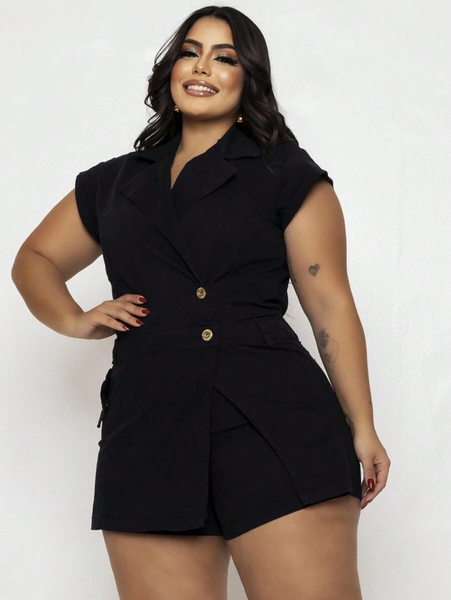 Jumpsuit Short Jeans Skirt Plus Size Blazer Model - 黑色 - 查看 1