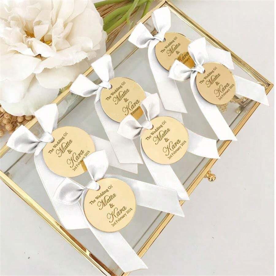 Personalized Wedding Acrylic Tag, Custom Name Logo Favor Tag, Engagement And Chocolate Favors, Round Mirror Tags, Save The Date Tags, Baptism Tag And Wedding Accessories, Acrylic Place Cards, Minimalist Wedding Favors - Gold - View 1
