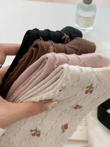 3 đôi tất nữ cao đến giữa bắp chân, họa tiết hoa, kiểu tất thuyền cổ điển, phù hợp cho mọi mùa, màu ngẫu nhiên (đen, trắng, hồng, nâu), mùa thu/đông - Nhiều màu - Xem 8