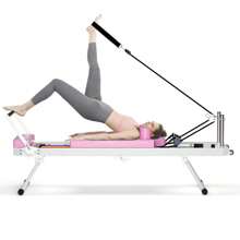 DlandHome Máquina reformadora de Pilates, reformador de Pilates de interior con resortes de aleación de alta resistencia, reformador de Pilates plegable para gimnasio en casa - Versión mejorada rosa - Ver 8