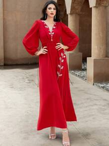 Elegant Black Nida Crepe Kaftan With Handcrafted Crystal Beadwork – Perfect For Festive Gatherings And Home Parties, Modest