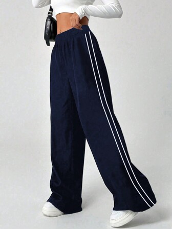 1 条青少年女孩休闲纯色直筒裤，适合运动和户外，适合春季、夏季、秋季、冬季