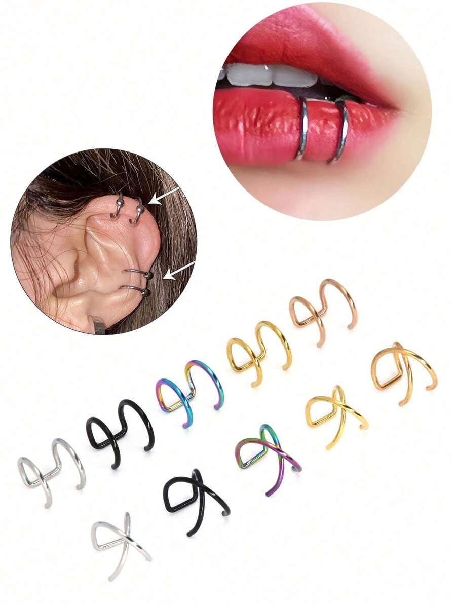 5 chiếc kẹp tai hình chữ U hai lớp bằng thép không gỉ, kẹp xương khuyên tai không cần xỏ khuyên, trang sức khuyên môi đơn giản cá nhân hóa - hình chữ U - Xem 1
