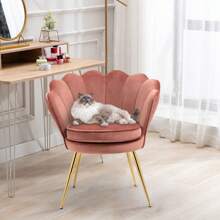 Petal Chair 2 Piece Set, Upholstered Velvet Accent Chair With Cushion And Metal Legs, Vintage Casual Tufted Flower Chair For Living Room Bedroom Reading Area - 胭脂粉 - 查看 6