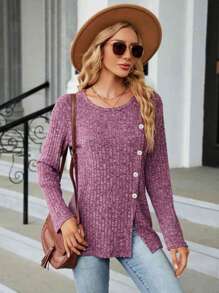 Retro Kopfsalat Rand Rippenstruktur Stoff, gestricktes T-Shirt