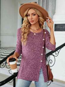 Retro Kopfsalat Rand Rippenstruktur Stoff, gestricktes T-Shirt