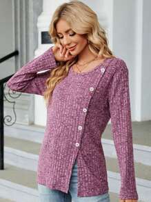 Retro Kopfsalat Rand Rippenstruktur Stoff, gestricktes T-Shirt