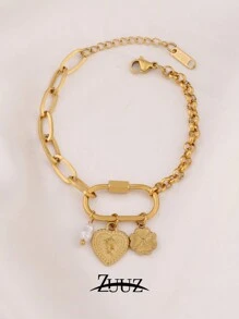 1 chiếc vòng tay thép không gỉ dày chuỗi chữ thập mặt trời hình trái tim vòng tay trái tim hình elip khóa vòng tay quyến rũ quà tặng trang sức cho phụ nữ để trang trí hàng ngày - Vòng đeo tay - Xem 20