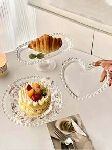 1 pieza Plato de frutas con forma de corazón de vidrio transparente premium, bandeja de exhibición de postres de vajilla retro para decoración del hogar - transparente - Ver 4