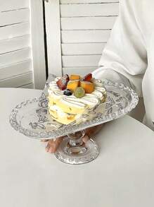 1 pieza Plato de frutas con forma de corazón de vidrio transparente premium, bandeja de exhibición de postres de vajilla retro para decoración del hogar - transparente - Ver 7