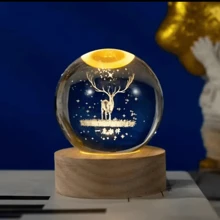 Luminária Bola de Cristal Led Mesa Globo Vidro 3d Base Madeira Decoração Abajur Presente Enfeite Lua - aleatório - Visão 2
