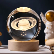 Luminária Bola de Cristal Led Mesa Globo Vidro 3d Base Madeira Decoração Abajur Presente Enfeite Lua - aleatório - Visão 4