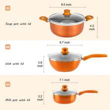 Kitchen Cookware Set, 6 PCS Nonstick Pot And Pan Set-Wok, Soup, Milk Pot Set Orange - Orange - View 5