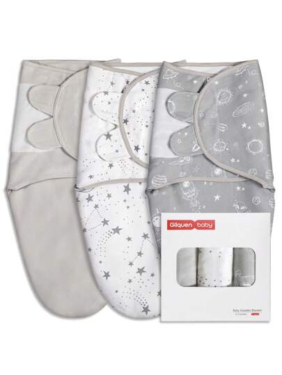 GLLQUEN BABY 3 paquetes de sacos de dormir orgánicos para envolver a bebés recién nacidos - Mantas de envolver para bebés de 0 a 3 meses, Manta de envolver para bebés, Certificado Oeko-Tex