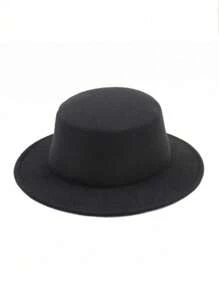 1pc Unisex Solid Color Felt Hat, Retro Gentleman British Style Flat Top Cap, Suitable For Autumn/Winter, Formal Events, Parties, And Casual Daily Wear