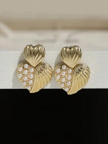 2pcs Luxury Faux Pearl Heart Angel Love Dangle Earrings, Suitable For Women's Holiday And Daily Wear - Earring - View 8