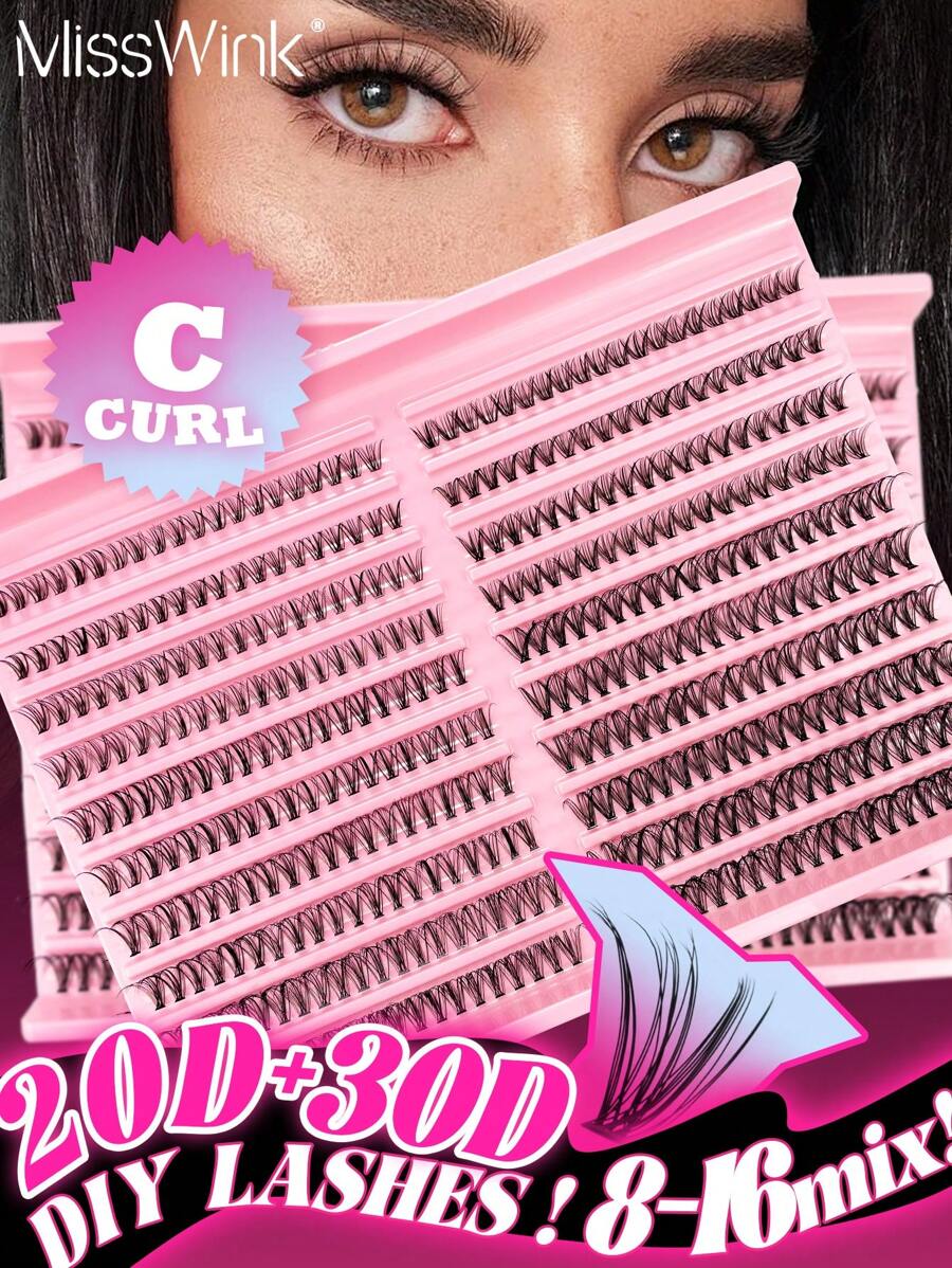 Miss Wink 400 chiếc mi giả Mink cong tự nhiên mềm mại 20D+30D riêng lẻ, 8-16mm hỗn hợp 0,07mm C, siêu nhẹ hai hàng 20 cụm, không thấm nước, mi giả hiệu ứng 3D thích hợp cho trang điểm nhẹ, trang điểm ấn tượng, trang điểm hàng ngày, mi hoạt hình, dễ mang theo để sử dụng hàng ngày hoặc đi chơi - C - Xem 1