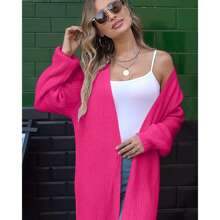 Women's Oversized Long Cardigan Sweaters Long Sleeve Split Open Front Drape Knit Duster Coat - 玫紅色 - 查看 2