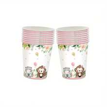 10pcs/20pcs Pink Safari Jungle Theme Party Supplies Forest Animal Safari Birthday Paper Plates Napkins Tableware Set Decorations Wild One Birthday Party Favors For 1st Birthday Table Decorations