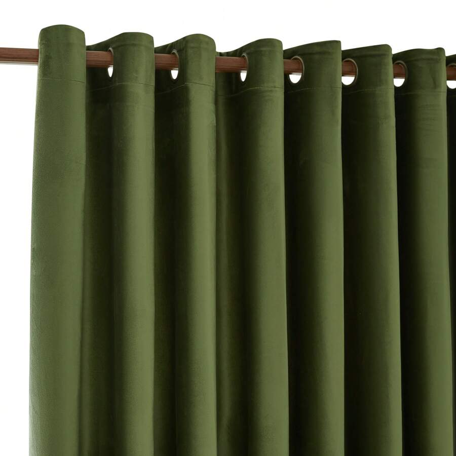 2-Pack Velvet Blackout Curtains - Soft And Luxurious Soundproof Velvet Curtains, Suitable For Living Room Decoration, They Have Blackout, Insulation And Noise Reduction Functions, Very Suitable For Window Decoration In Living Rooms, Bedrooms, Balconies, Cafes And Other Spaces - 橄欖綠 - 查看 1