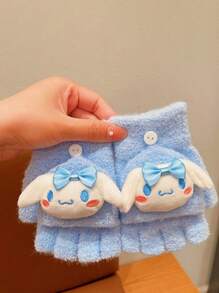 Sanrio 2024 Hello Kitty, Kuromi, Cinnamoroll 3 Packs European & American Academia Style Warm Flip-Top Fingerless Gloves For Men & Women Students, Plush Cartoon Light And Soft Half Finger Writing Accessories, Autumn/Winter