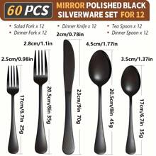 60pcs, Stainless Steel Flatware Set, Black & Golden Silverware, Mirror Polished Cutlery Set, Includes Knives, Forks, Spoons, For Weddings, Birthdays, Independence Day, Dishwasher Safe - 60 cái - Xem 5