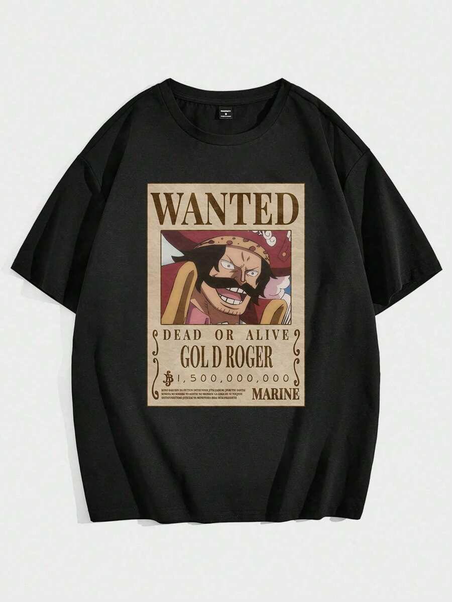 Anime Gold D Roger One Piece Otaku T-Shirt 100% Cotton Plus Size Yarn 30.1 - 黑色 - 查看 1