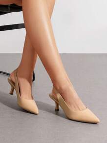 Women's Closed Toe Kitten Heels Pointed Toe Slingback Low Heels Dress Bridal Wedding Pumps Shoes - 杏色 - 查看 3