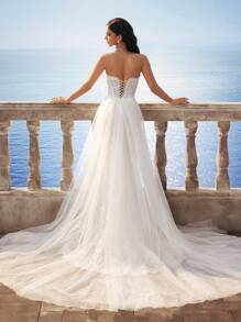 Elaborate Lace Sleeveless Bandeau Vintage Mermaid Long Wedding Dress With Chiffon,Bride