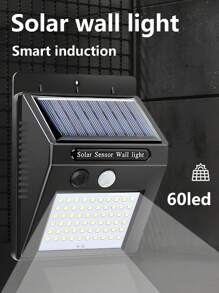 1/4 piezas Lámpara de pared solar de 60 LED, luz de acampada portátil impermeable de ABS a 6000K, con sensor de movimiento y 3 funciones inteligentes, compatible con batería de ión de litio 18650 para exteriores, jardín, garaje, camino, patio
