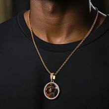 Collar y colgante personalizado con foto circular, gran colgante redondo estilo Hip Hop con cubic zirconia enchapado, regalo de joyería para él