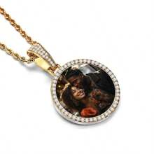 Collar y colgante personalizado con foto circular, gran colgante redondo estilo Hip Hop con cubic zirconia enchapado, regalo de joyería para él