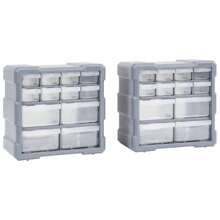 12 Drawer Storage Organisers Set Of 2 Compact Multi-Drawer Units For Home Office Craft Supplies And Small Item Organization 26.5x16x26cm - Grey - View 1