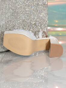 Giày sandal cao gót siêu cao dành cho nữ, giày cao gót da bóng màu trắng thời trang mới, giày cao gót đế xuồng dành cho nữ. - trắng - Xem 7