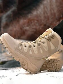 Plus Size Men's Winter Combat Boots, Outdoor Warm Snow Boots, Couple's High-Top Hiking Boots - Brown - View 5