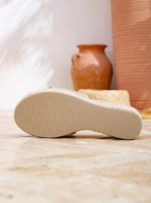 Sandalias de tacón de cuña de plataforma y suela gruesa con cuerda tejida, estilo de vacaciones - Caqui - Ver 7