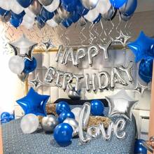 50 Stück blaues Geburtstags-Dekorationsset, beinhaltet silberner Geburtstags-Luftballon-Banner, blaue metallic Latex-Luftballons, Sternfolien-Luftballons mit Klebepunkten und weißen Bändern, geeignet für blaues Geburtstags-Thema, Dekorationen für Geburtstage von Männern und Frauen, Geburtstagsfeier, Hintergrunddekorationen für Hauspartys